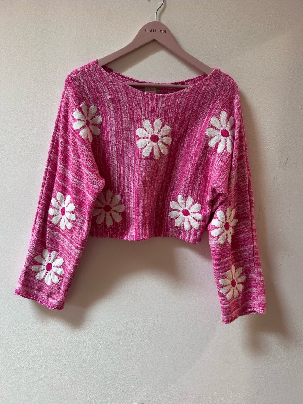 Altar'd State Pink and White Daisy Crewneck Sweater